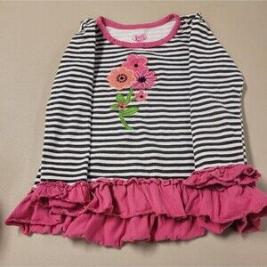 Young Hearts Size 4/5 Girls' Striped Ruffle Hem Top with Floral